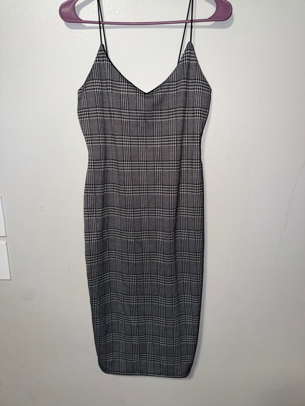Mind Code Black and White Plaid Slip Dress Spaghetti Straps V-Neck